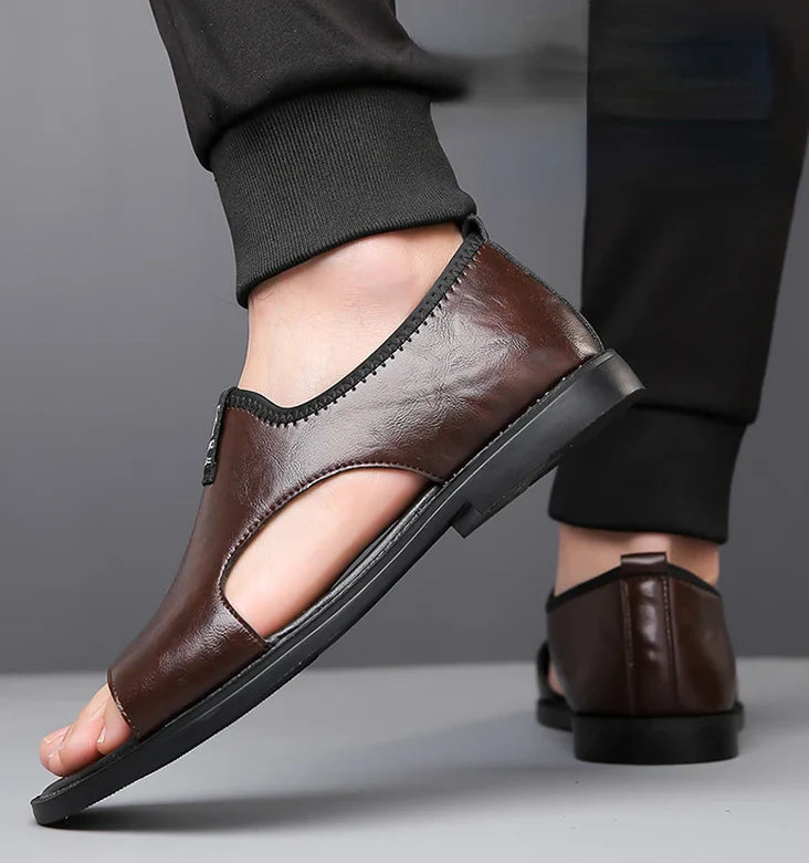 Men’s Leather Slip-On Sandals – All-Day Comfort & Support