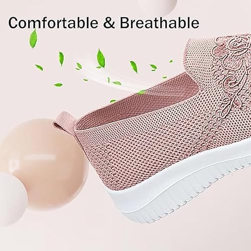🔥Last Day 60% OFF - Women's Knitted Embroidery Sneakers, Lightweight Breathable Slip On Orthopedic Soft Sole Shoes