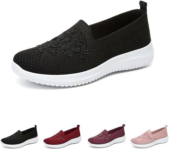 🔥Last Day 60% OFF - Women's Knitted Embroidery Sneakers, Lightweight Breathable Slip On Orthopedic Soft Sole Shoes