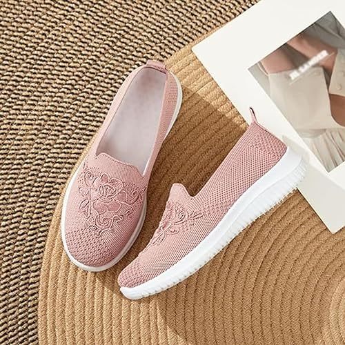 🔥Last Day 60% OFF - Women's Knitted Embroidery Sneakers, Lightweight Breathable Slip On Orthopedic Soft Sole Shoes