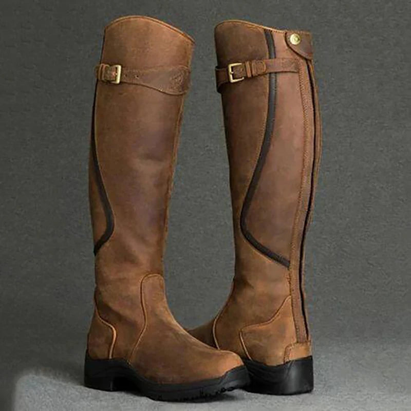 RiderGuard™ Women’s Vegan-Leather Knee Boots – Waterproof & All-Day Comfort