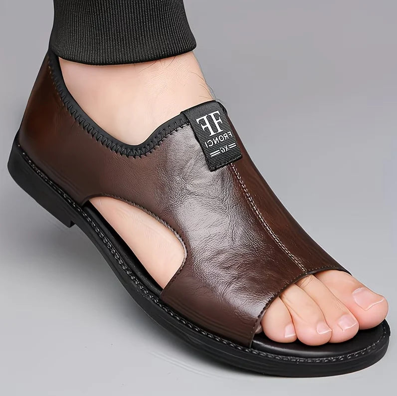 Men’s Leather Slip-On Sandals – All-Day Comfort & Support