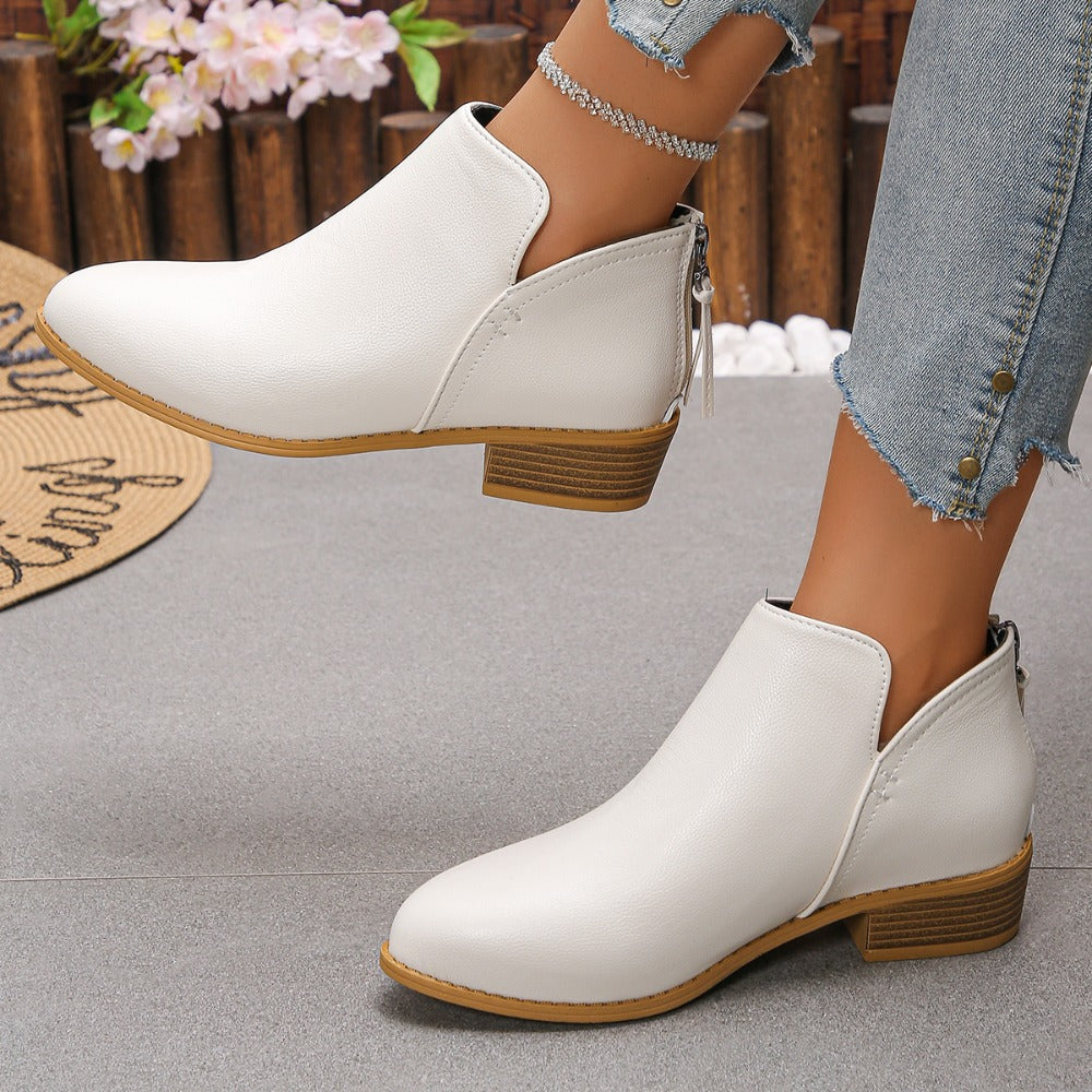 VStep™ Women’s Low-Heel Ankle Boots – Easy Zip & Everyday Style
