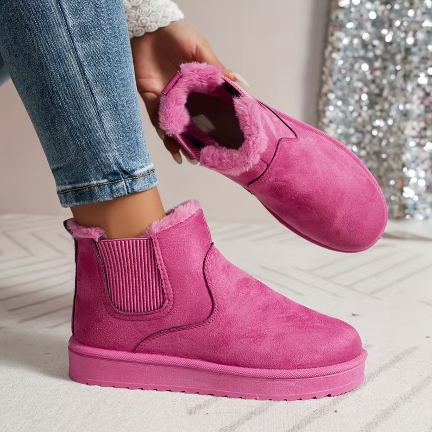 Women’s Plush-Lined Ankle Boots – Lightweight Slip-On, Wide-Friendly Comfort