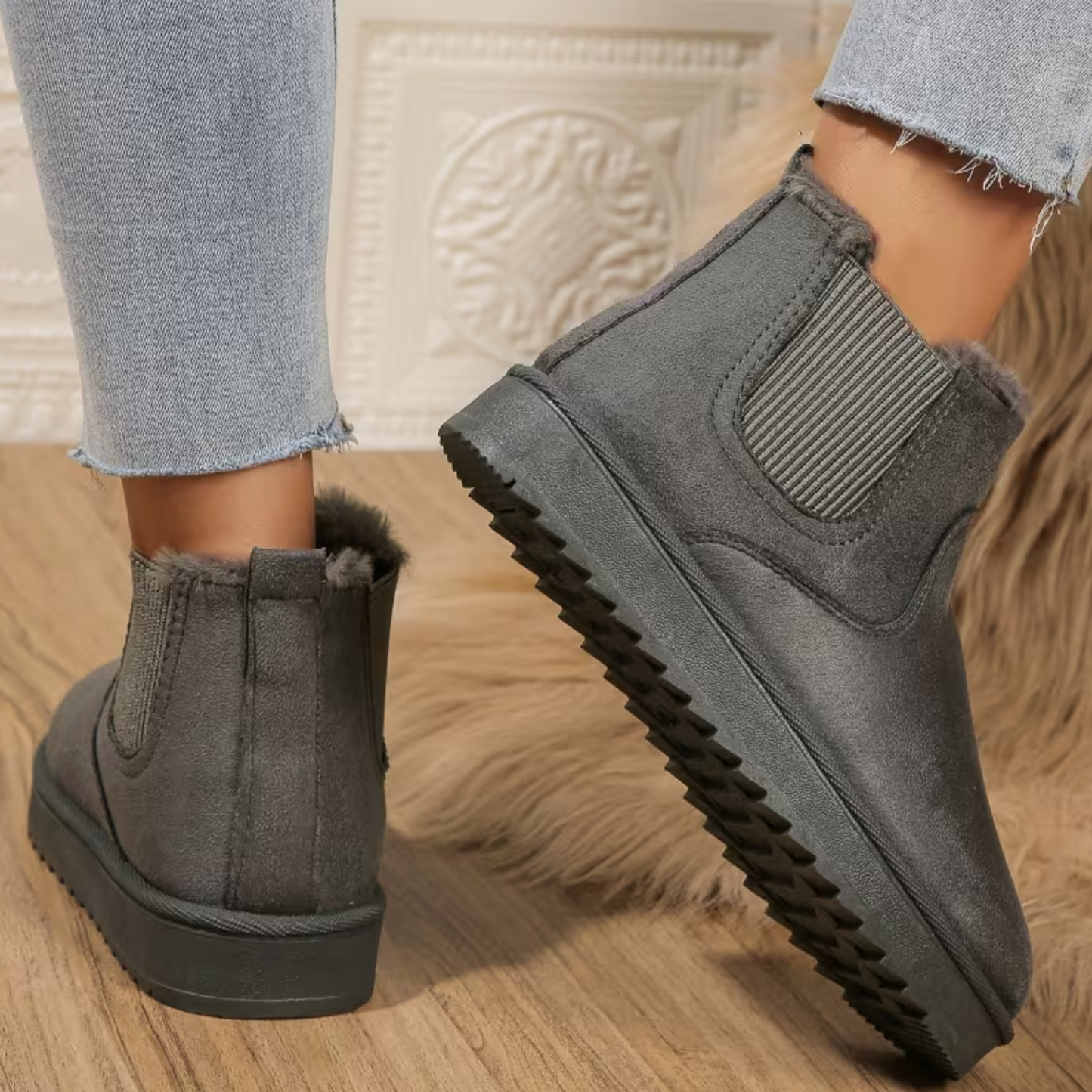 Women’s Plush-Lined Ankle Boots – Lightweight Slip-On, Wide-Friendly Comfort