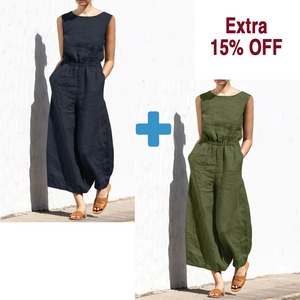 On This Week Sale OFF 50%🔥Casual Crew Neck Wide Leg Summer Solid Jumpsuit